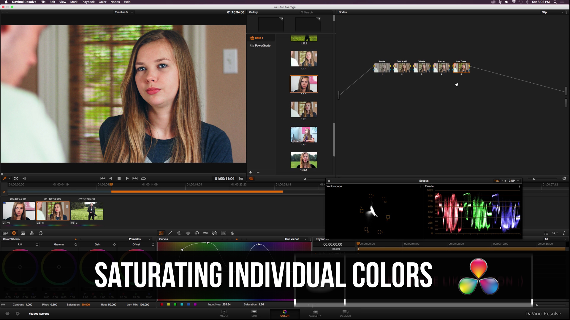 DaVinci Resolve Saturating Different Hues
